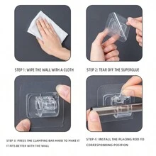 2pcs/Set Clear Rod Clip Curtain Rod Hooks, Non-Drilling Stick-On Expandable Rod Holders For Home Decoration