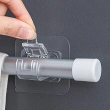 2pcs/Set Clear Rod Clip Curtain Rod Hooks, Non-Drilling Stick-On Expandable Rod Holders For Home Decoration