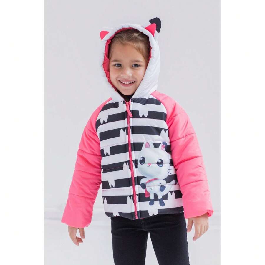 Dreamworks Gabby's Dollhouse Zip Up Winter Coat Puffer Jacket SHEIN USA