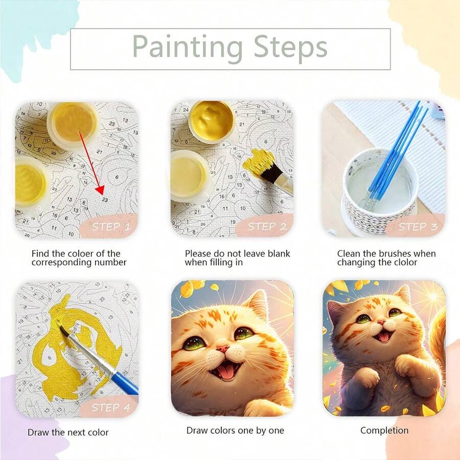 DIY Paint By Numbers For Adults, Paint By Number Kits Cute Pet Meow