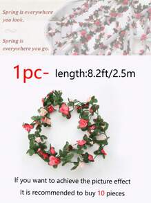 1pc 7.5ft Garlands & Vine Suitable For Room Hanging, Artificial Rose Vine For Wedding Anniversary Birthday Wall Arch Decoration, Spring Pink Flowers, Valentine Day, Gift,Fake Plants