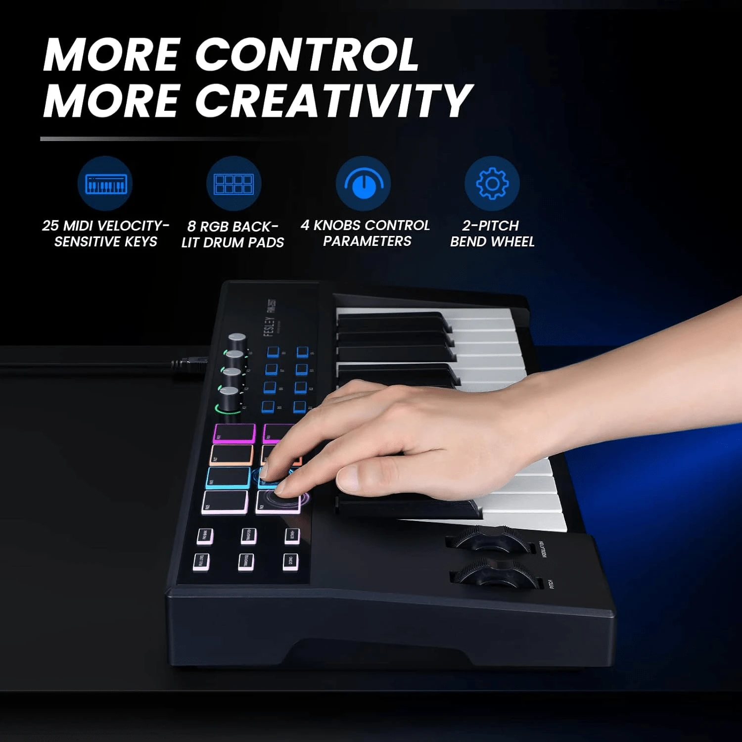 25 Keys Midi Keyboard Smk25 Portable Midi Controller With Rgb Drum Pad