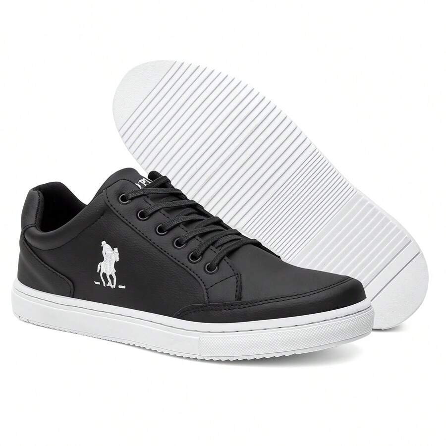 Men's Polo Plus Casual Style Sneakers - Comfortable - Black and White - View 1