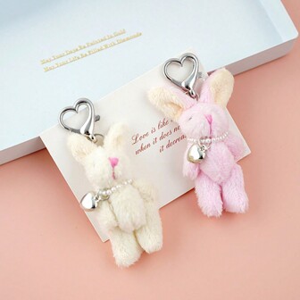 Llavero con diseño de corazón de conejo lindo, colgante y decoración para mochila, accesorio casual adecuado para niñas, mujeres, regalo para amigos, pareja y familia, accesorios para automóvil, encantos para bolsos, accesorios escolares, góticos, Y2K, accesorios para bolsos, cordones con portaidentificaciones