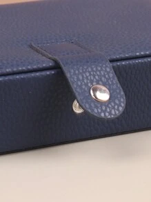 1pc Portable Leather Jewelry Storage Box For Bracelets, Necklaces, Earrings, Rings,Room Decor - Navy Blue - View 7