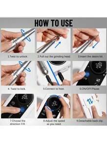 45000rpm Electric Nail Drill Machine, Professional Manicure Set With Electric Nail File, Milling Cutter, Sanding Machine, Nail Files And Gel Polish Buffer - Purple - View 5