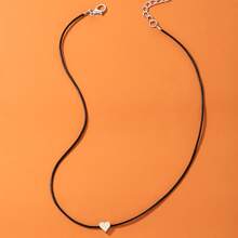 Simple Heart Design Collar Choker Necklace With Leather Rope For Women