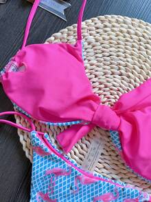 Conjunto de bikini con estampado a cuadros de flamenco para el verano - Rojo - Ver 5