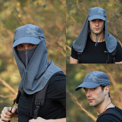 1 件男士可折叠防水太阳帽，带颈脸保护、可拆卸面罩和棒球帽，适用于徒步旅行、登山、狩猎、钓鱼和其他户外活动滑雪面罩