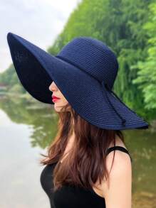 1pc Women Fashion Accessories Rope Decor Wide Brim Summer Beach Straw Hat Boho - Black - View 15