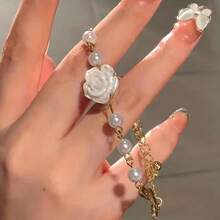 1 件白色山茶花裝飾手鍊、鑽石蝴蝶結珍珠手鍊、復古人造珍珠裝飾手鍊、新娘禮物、送給好朋友的節日禮物、女士首飾 - 彩色 - 查看 1