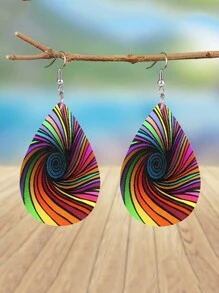 1 Cặp bông tai da PU họa tiết xoáy có thể đảo ngược, bông tai thường ngày cho phụ nữ, quà tặng sinh nhật tuyệt vời - Nhiều màu - Xem 8