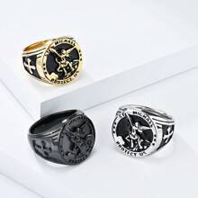 Nhẫn Tổng lãnh thiên thần Thánh Michael bằng thép không gỉ cổ điển, Nhẫn Signet cá nhân hóa dành cho nam - Vàng - Xem 1