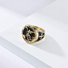 Nhẫn Tổng lãnh thiên thần Thánh Michael bằng thép không gỉ cổ điển, Nhẫn Signet cá nhân hóa dành cho nam - Vàng - Xem 3