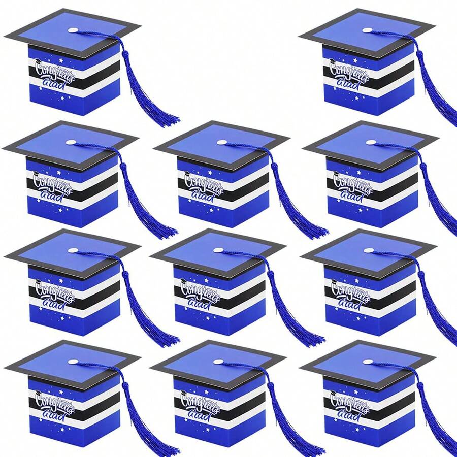 10/30Pcs Graduation Candy Boxes Blue White Congrats Grad Graduation Gift Boxes For Graduation Party Favors Boxes 2024 Graduation Party Supplies Decorations - Blue and White - View 1
