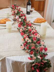 1pc 7.5ft Garlands & Vine Suitable For Room Hanging, Artificial Rose Vine For Wedding Anniversary Birthday Wall Arch Decoration, Spring Pink Flowers, Valentine Day, Gift,Fake Plants