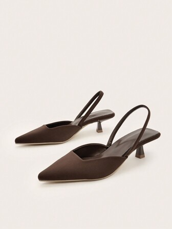 女士纯色小猫跟鞋，优雅尖头高跟鞋，时尚踝带高跟鞋