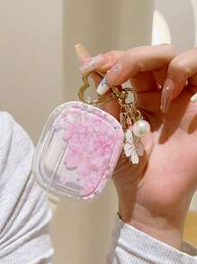 适用于苹果Pro的透明樱花保护壳，可爱樱花3耳机保护套，苹果Pro 2保护套带挂链，不含耳机 - 粉色 - 查看 5