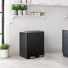 Pirecart 16 Gallon Dual Step Trash Can, Stainless Steel Kitchen Garbage Can With Soft-Close Lid, Double Compartment Classified Recycling Bin For Kitchen, Bathroom, Living Room - 黑色 - 查看 7