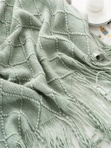 1pc Sage Green Light Weight Knitted Throw Blanket, Suitable For Sofa, Bohemian Home Decor, Couch Living Room, 50" X 60"