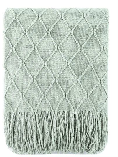 1pc Mint Green & Gray Knit Throw Blanket, Lightweight For Sofa, Boho Home Decor, 50" X 60"
