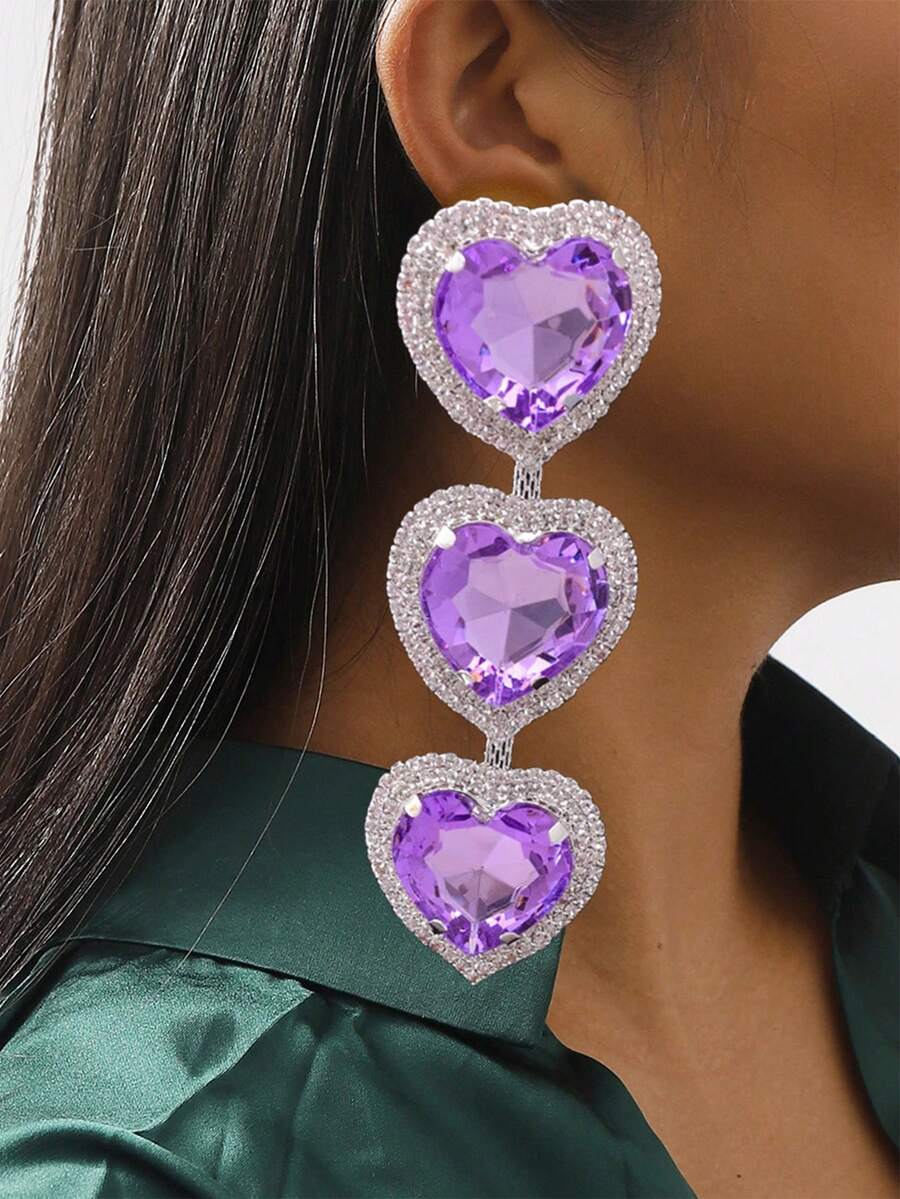 1 对优雅的浅紫色心形吊坠耳环，适合女士；女性礼物 - 愛心垂吊耳環 - 查看 1