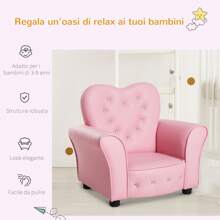 HOMCOM Poltroncina per Bambini Imbottita, Poltrona per cameretta con Rivestimento in PVC e Struttura in Legno, 59x41.5x49cm, Rosa - Rosa - Visualizzare 3