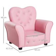 HOMCOM Poltroncina per Bambini Imbottita, Poltrona per cameretta con Rivestimento in PVC e Struttura in Legno, 59x41.5x49cm, Rosa - Rosa - Visualizzare 7