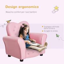 HOMCOM Poltroncina per Bambini Imbottita, Poltrona per cameretta con Rivestimento in PVC e Struttura in Legno, 59x41.5x49cm, Rosa - Rosa - Visualizzare 4