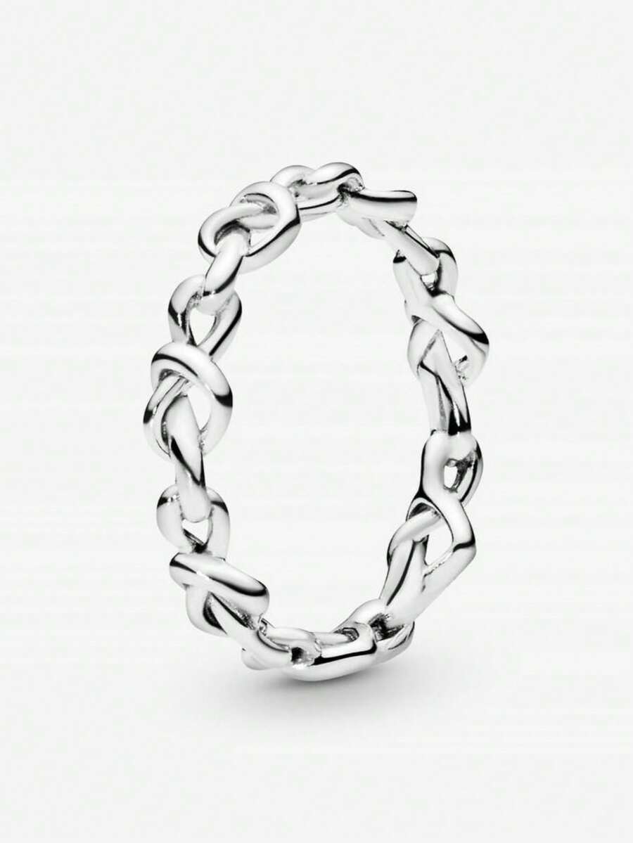 S925 Sterling Silver Intertwined Heart Shaped Ring, Simple & Elegant, Suitable For Couples And Ladies, Perfect For Parties - Silver - View 1