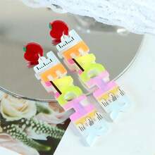 教師節耳環,個性化亞克力字母和蘋果形狀的耳針,返校下垂耳環,適用於朋友、女友、摯友的禮物 - 彩色 - 查看 2