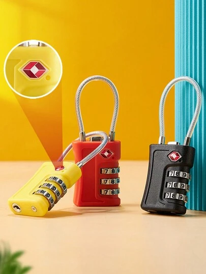 1pc TSA Approved Travel Luggage Lock, Self-Set Combination Lock, Suitable For School Gym Lockers, Luggage, File Cabinets, Tool Boxes, Boxes, ABS Steel Cable Luggage Lock, Travel Essential Portable Lock, Applicable For Dorm, School Supplies, Travel Backpack, Suitcase, Luggage, Travel Gear, Fitness Equipment, TSA Approved Lock