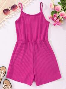 Teenager Mädchen Jumpsuit mit Spaghettiträger in Einfarbigem Rippenstoff