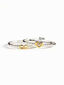 1 Pair Two Tone Love Ring 8-Shaped Ring Set Suitable For Layering - Multicolor - View 11