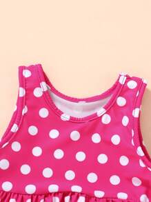 年轻女孩夏季两件套波尔卡圆点比基尼套装，分体上衣和下装，适合游泳池夏季海滩 - 彩色 - 查看 3