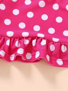 年轻女孩夏季两件套波尔卡圆点比基尼套装，分体上衣和下装，适合游泳池夏季海滩 - 彩色 - 查看 4