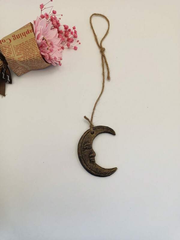 1pc Wrought Iron Art Moon Shaped Cast Iron Pendant Rope Decorative Hanging Ornament,Home Decor ,Room Decor,Wall Decor Gifts Birthday Graduation