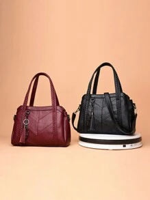 1 pièce Sac à main de luxe avec surpiqûres pour femmes, sac à bandoulière mode en PU, sac bandoulière grande capacité avec pendentif à gland, sac bandoulière couleur unie, sac à main parfait pour un usage quotidien