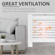 HOMCOM Radiator Cover, Modern MDF White Painted Cabinet With Horizontal Slats For Living Room, Bedroom, 152L X 19W X 81H Cm - White - View 8
