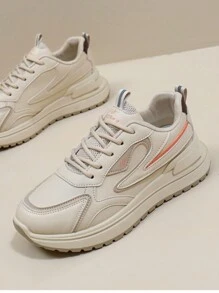 新款时尚百搭女士运动鞋，适合所有季节，可爱复古风格，休闲度假风格，户外徒步跑步舞蹈运动鞋，防滑轻便舒适皮革，时尚休闲简约风格运动鞋，轻便耐用简约百搭女士运动休闲鞋（尺码偏小，建议订购大一码） - 卡其色 - 查看 5