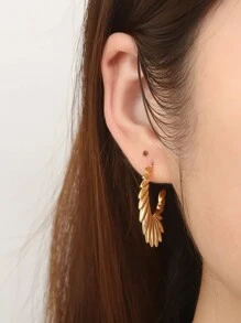 1對時尚不鏽鋼天使翅膀造型耳環,適合女性日常佩戴 - 銀色 - 查看 2