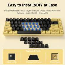 PBT Keycaps Cherry Profile Double-Shot Full Keycap Set For ANSI Mechanical Keyboards.Supports Cherry/Gateron//Akko MX Switches.Keycaps Only,With Key Puller - Black Gold - View 4