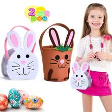 Canasta Pascua para Niños, Juego de 2 Bolsas de Pascua, Canasta para Conejos de Pascua, Cesta de Fieltro de Pascua Decoracion, Cestas de Regalo para Niños, Regalos de Fiesta de Pascua - Conejo - Ver 1