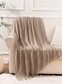 Knitted Throw Blanket, Suitable For Sofa, Bohemian Style In Brown, Autumn Home Decor, Fit For Sofa, Thanksgiving And Christmas