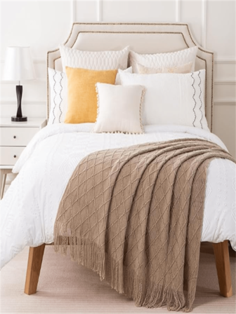 针织毯子，适合沙发，棕色波西米亚风格，秋季家居装饰，适合沙发、感恩节和圣诞节