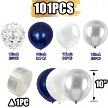 101pcs Navy Blue, Gray And Blue Balloon Arch Kit, Including Navy Blue Balloons, Matte White Balloons, Silver Confetti Latex Balloons For Graduation, Shower, Wedding, Birthday Party, New Year, Christmas, Bachelorette Party, Graduation, Thanksgiving, Gender Reveal, Church Pray, Autumn Farm Theme Balloon Decorations, Indoor & Outdoor Birthday Party Supplies - 藍色 - 查看 2