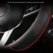 1pc PU Spliced Car Steering Wheel Cover Non-Slip Wear Resistant Suitable For All Seasons Fits 14.5-15in Diameter