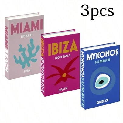 3 pièces Ensemble de décorations de livres de couleur unie (non ouvrables) - Série Voyage, Style moderne, Style de luxe, Pour salon, présentoir de bureau, décoration de la maison, accessoires photo Meilleurs cadeaux