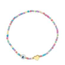 Tropiscape Pulseira de pingentes de joias da moda, 1 peça, coração dourado, branco, esmaltado, mau-olhado, contas coloridas, pulseiras de casal para mulheres, dia dos namorados, mãe, dia das mães, presente, vibrações de férias, férias, relaxamento, praia