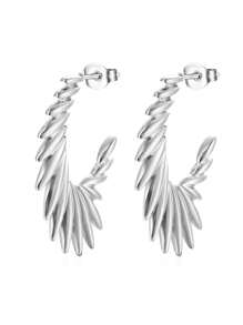 1對時尚不鏽鋼天使翅膀造型耳環,適合女性日常佩戴 - 銀色 - 查看 6